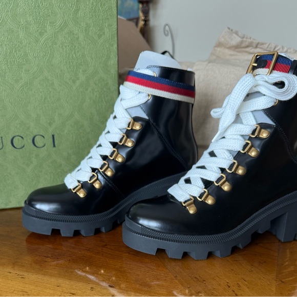 Gucci Calfskin Sylvie Web lace up combat boots - Picture 5 of 8
